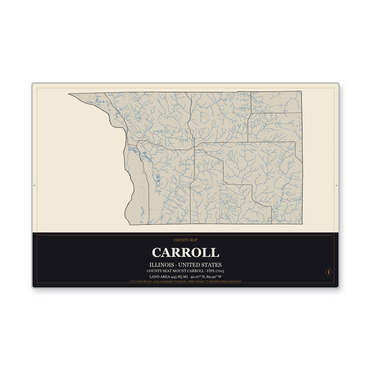 Carroll County, Illinois Map Aluminum Sign in Museum Plaque style