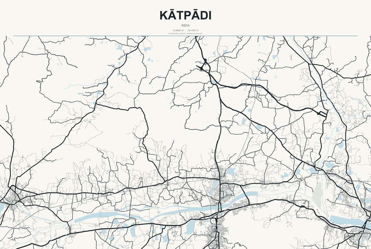 Kātpādi, India City Map Aluminum Sign in Headline Atlas style