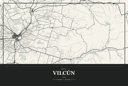 Vilcún, Chile City Map Aluminum Sign in Museum Plaque style