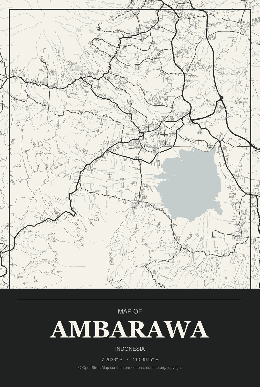 Ambarawa, Indonesia City Map Aluminum Sign in Museum Plaque style