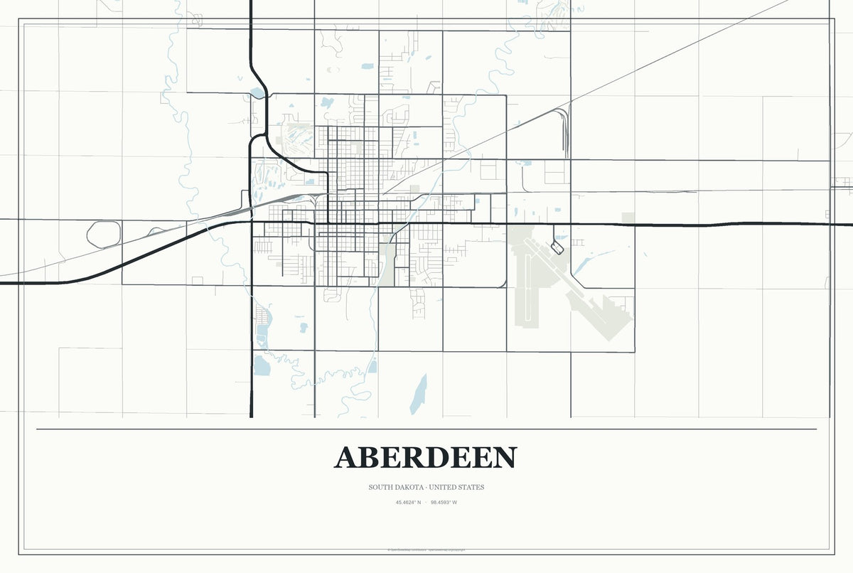 Aberdeen, South Dakota City Map Aluminum Sign in Gallery Air style