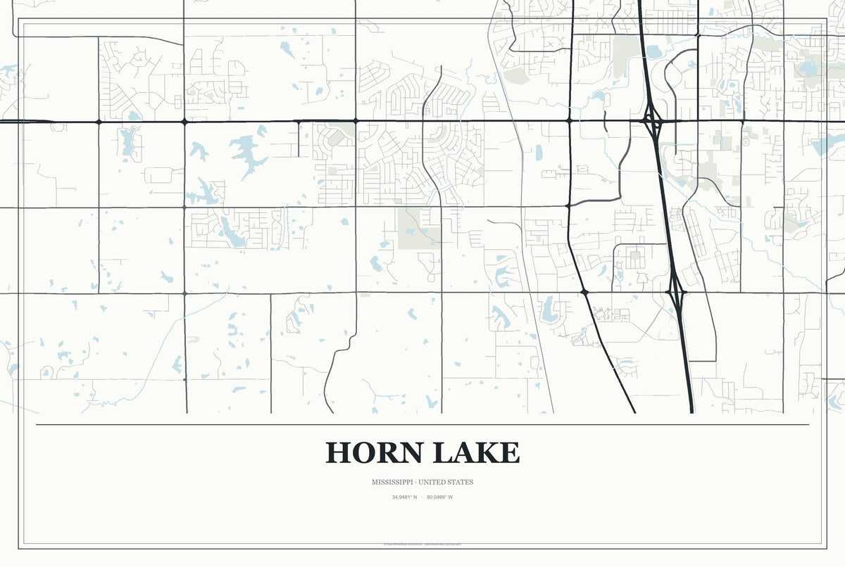 Horn Lake, Mississippi City Map Aluminum Sign in Gallery Air style