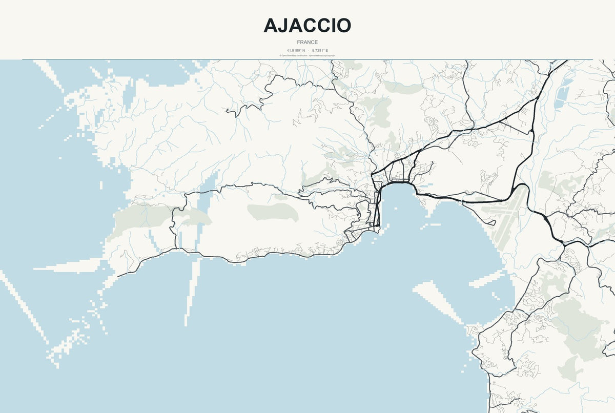 Ajaccio, France City Map Aluminum Sign in Headline Atlas style