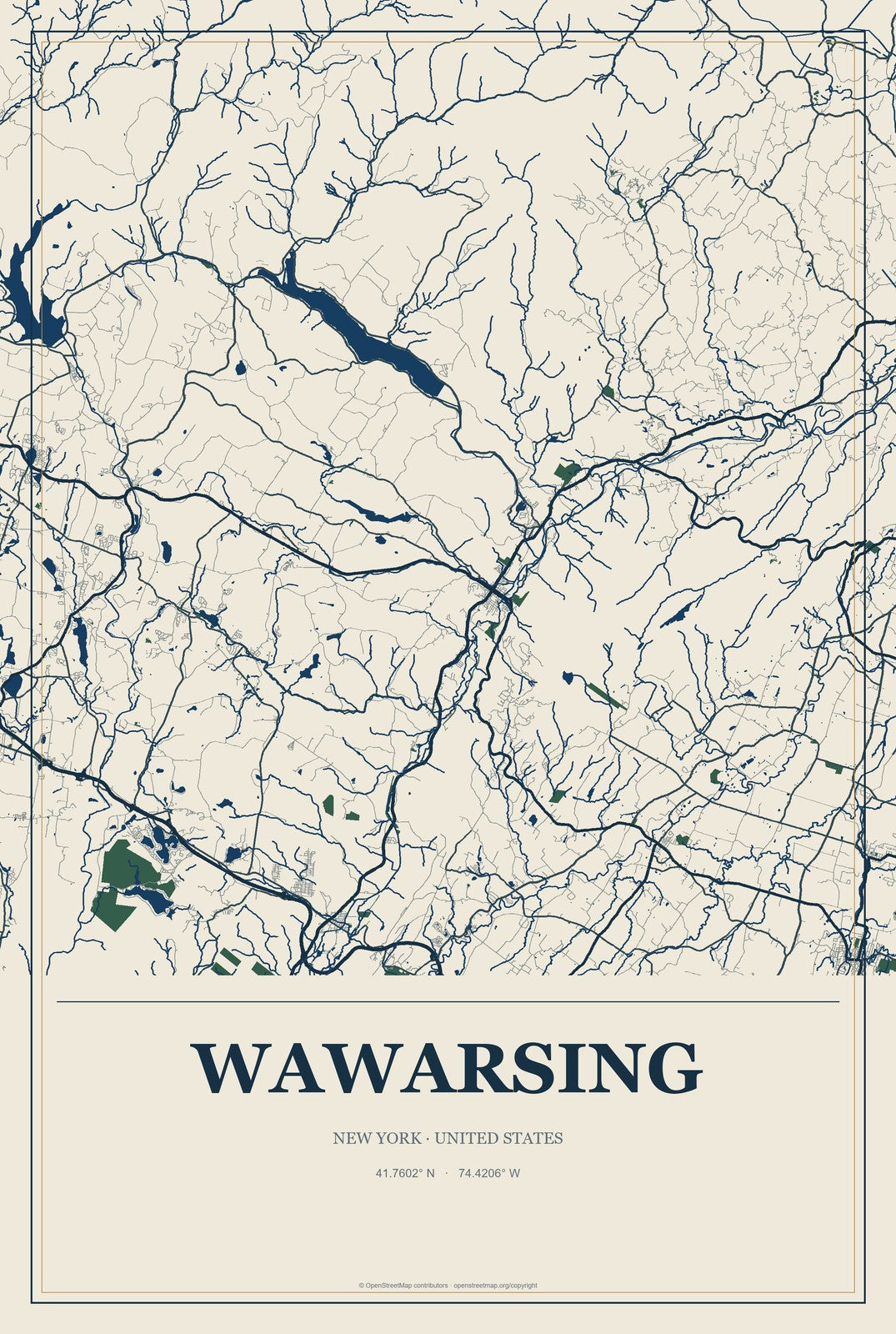Wawarsing, New York City Map Aluminum Sign in Coastal Cutout style