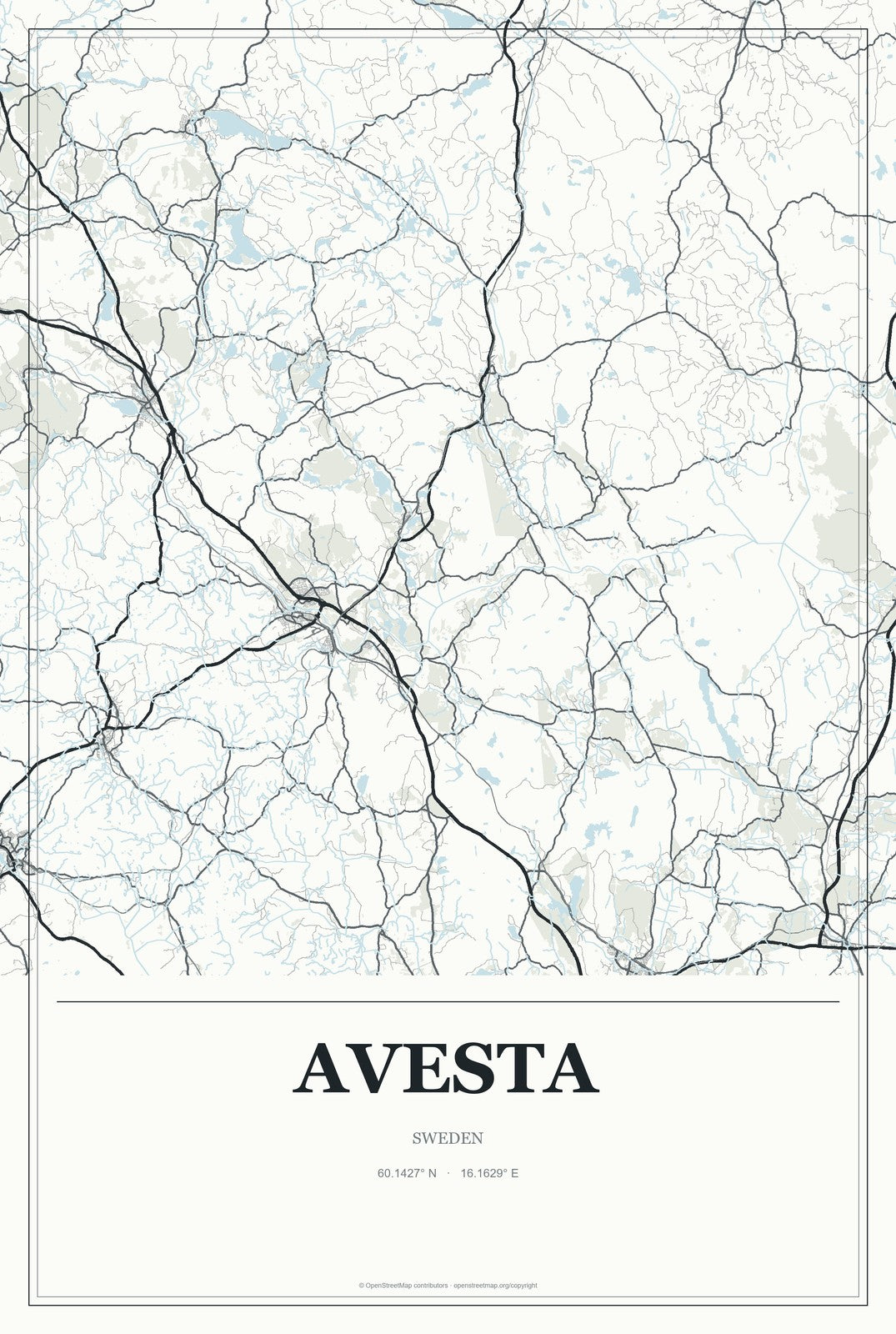 Avesta, Sweden City Map Aluminum Sign in Gallery Air style