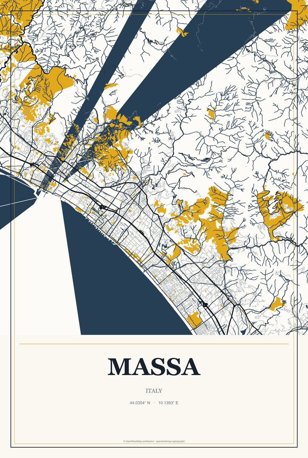 Massa, Italy City Map Aluminum Sign in Citrine Modern style