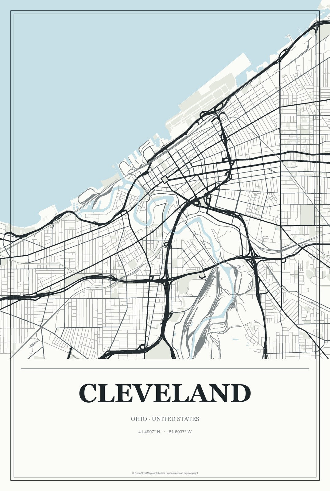 Cleveland, Ohio City Map Aluminum Sign in Gallery Air style