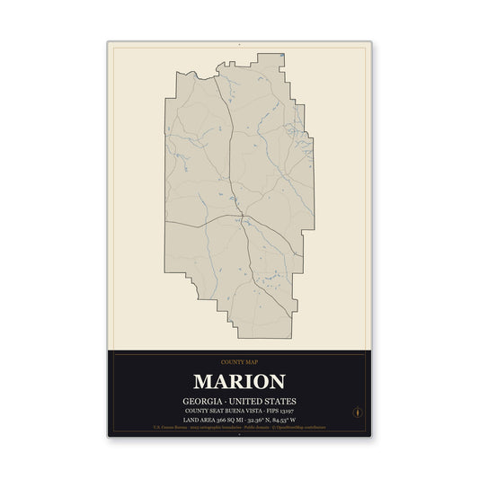 Marion County, Georgia Map Aluminum Sign in Museum Plaque style