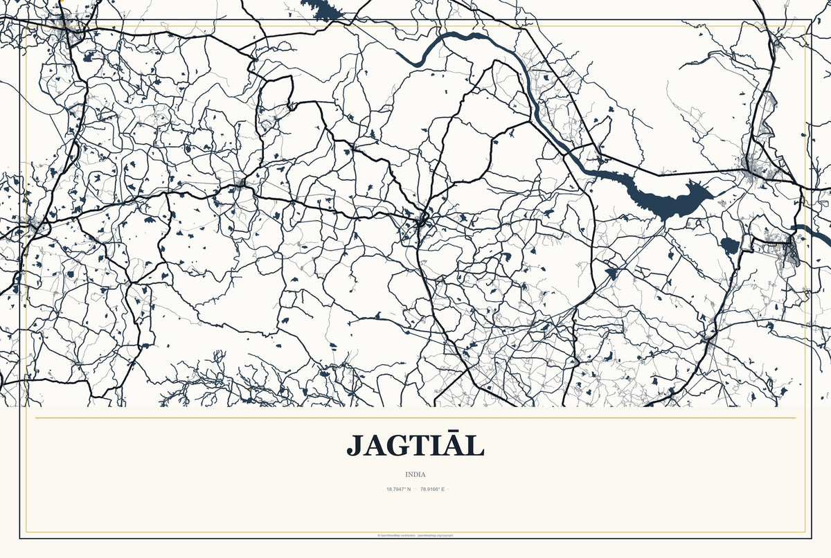Jagtiāl, India City Map Aluminum Sign in Citrine Modern style