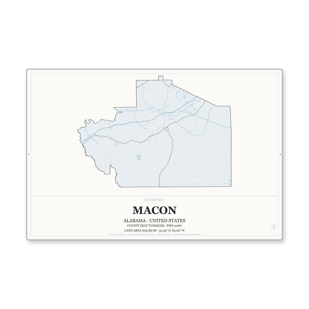 Macon County, Alabama Map Aluminum Sign in Gallery Air style