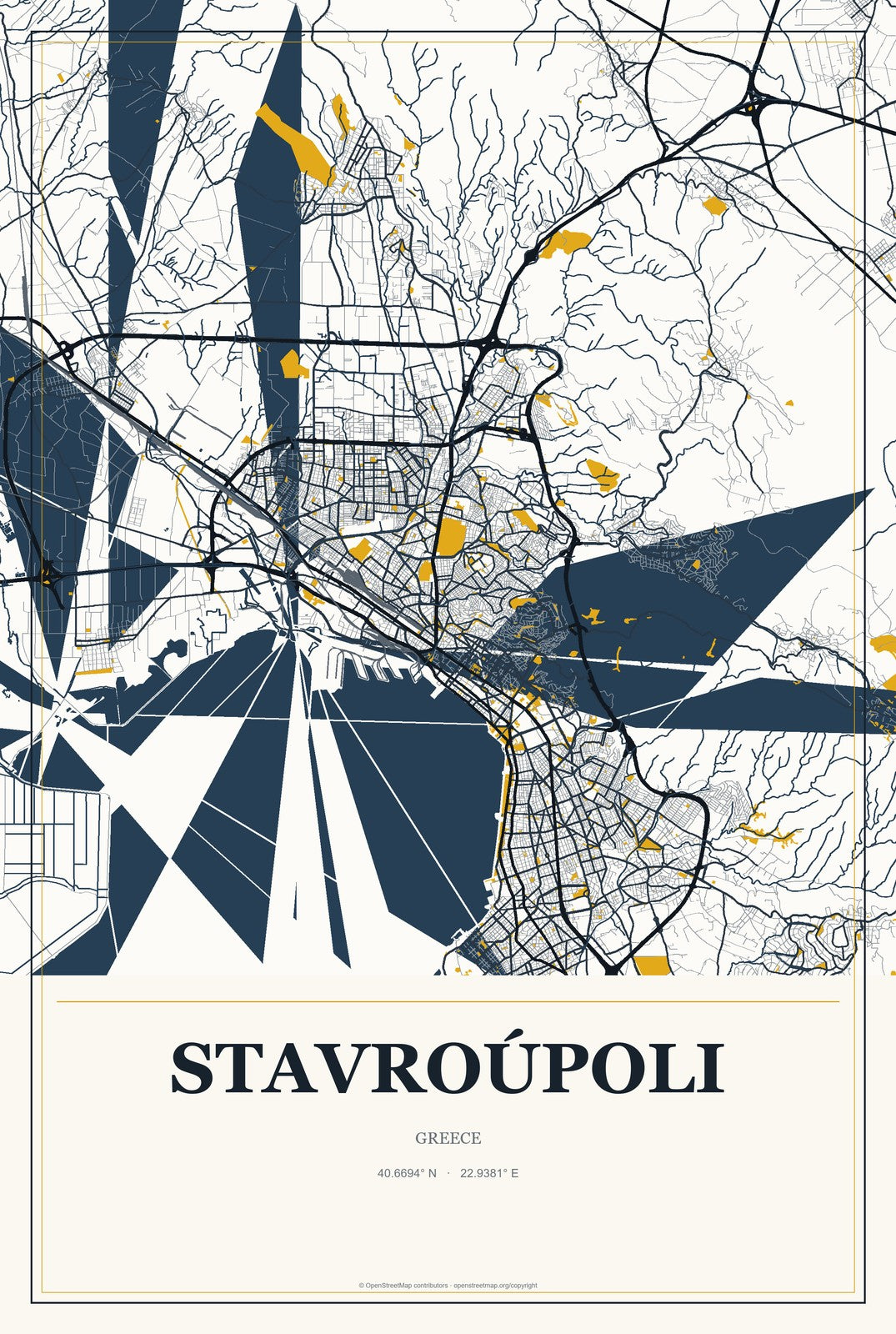 Stavroúpoli, Greece City Map Aluminum Sign in Citrine Modern style