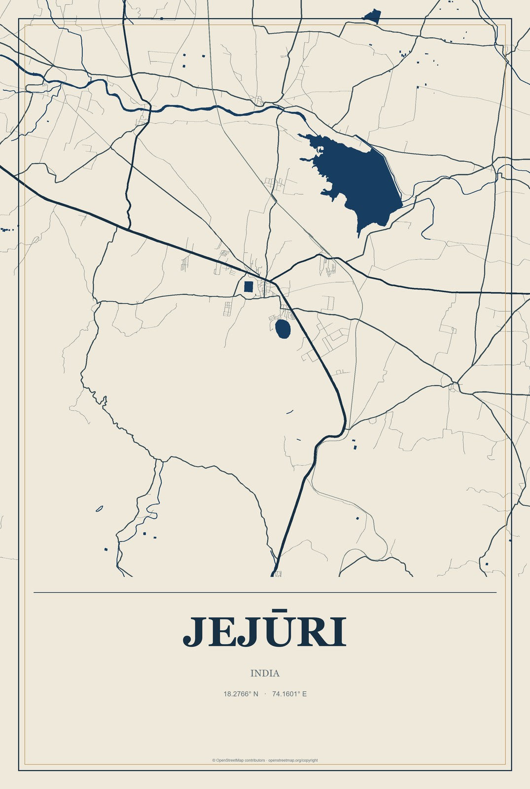 Jejūri, India City Map Aluminum Sign in Coastal Cutout style
