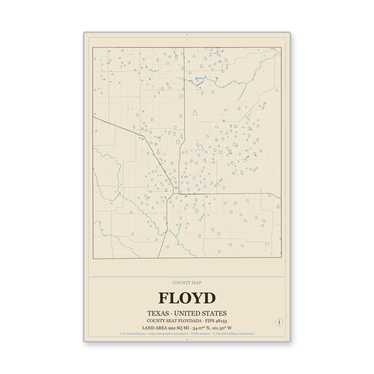 Floyd County, Texas Map Aluminum Sign in Heritage Nautical style