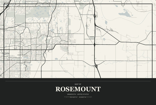 Rosemount, Minnesota City Map Aluminum Sign in Museum Plaque style