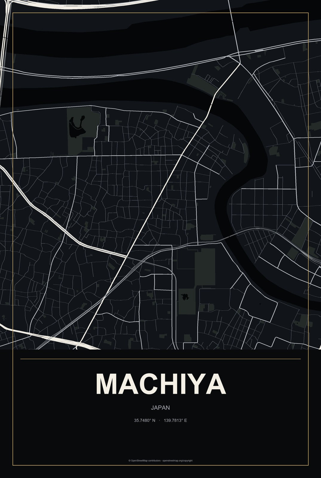 Machiya, Japan City Map Aluminum Sign in Metropolitan Noir style