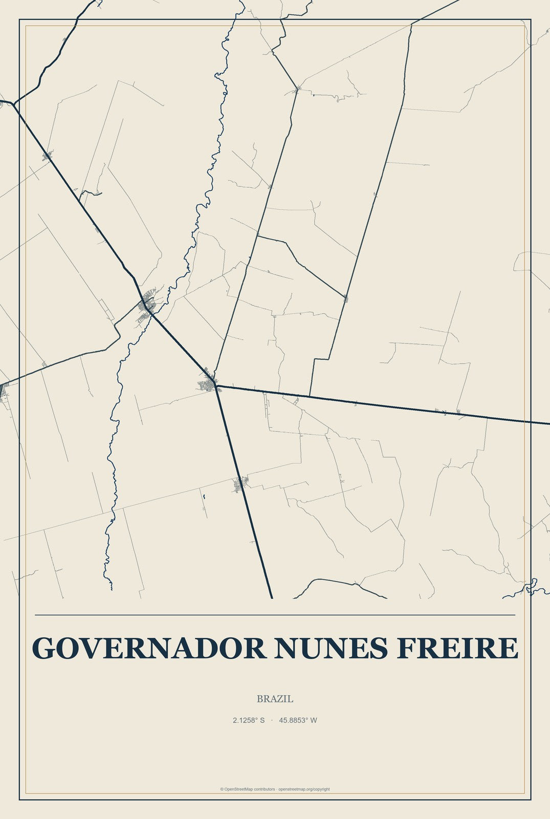 Governador Nunes Freire, Brazil City Map Aluminum Sign in Coastal Cutout style