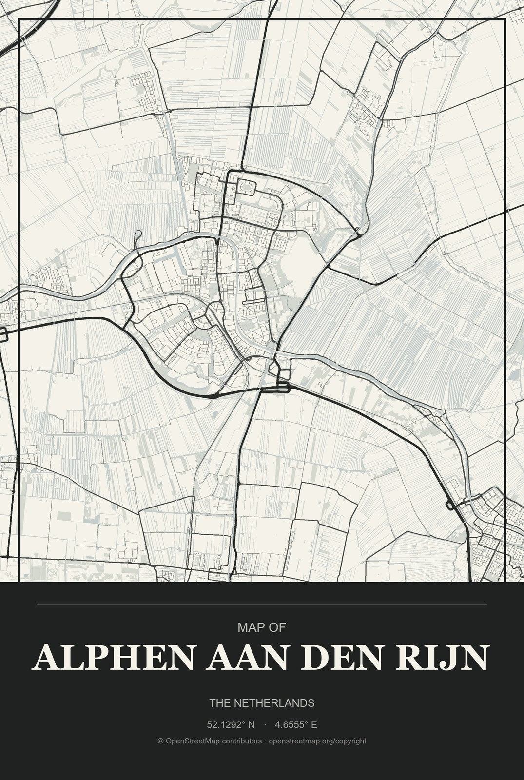 Alphen aan den Rijn, The Netherlands City Map Aluminum Sign in Museum Plaque style