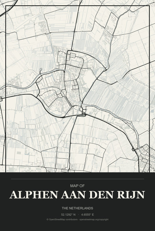 Alphen aan den Rijn, The Netherlands City Map Aluminum Sign in Museum Plaque style