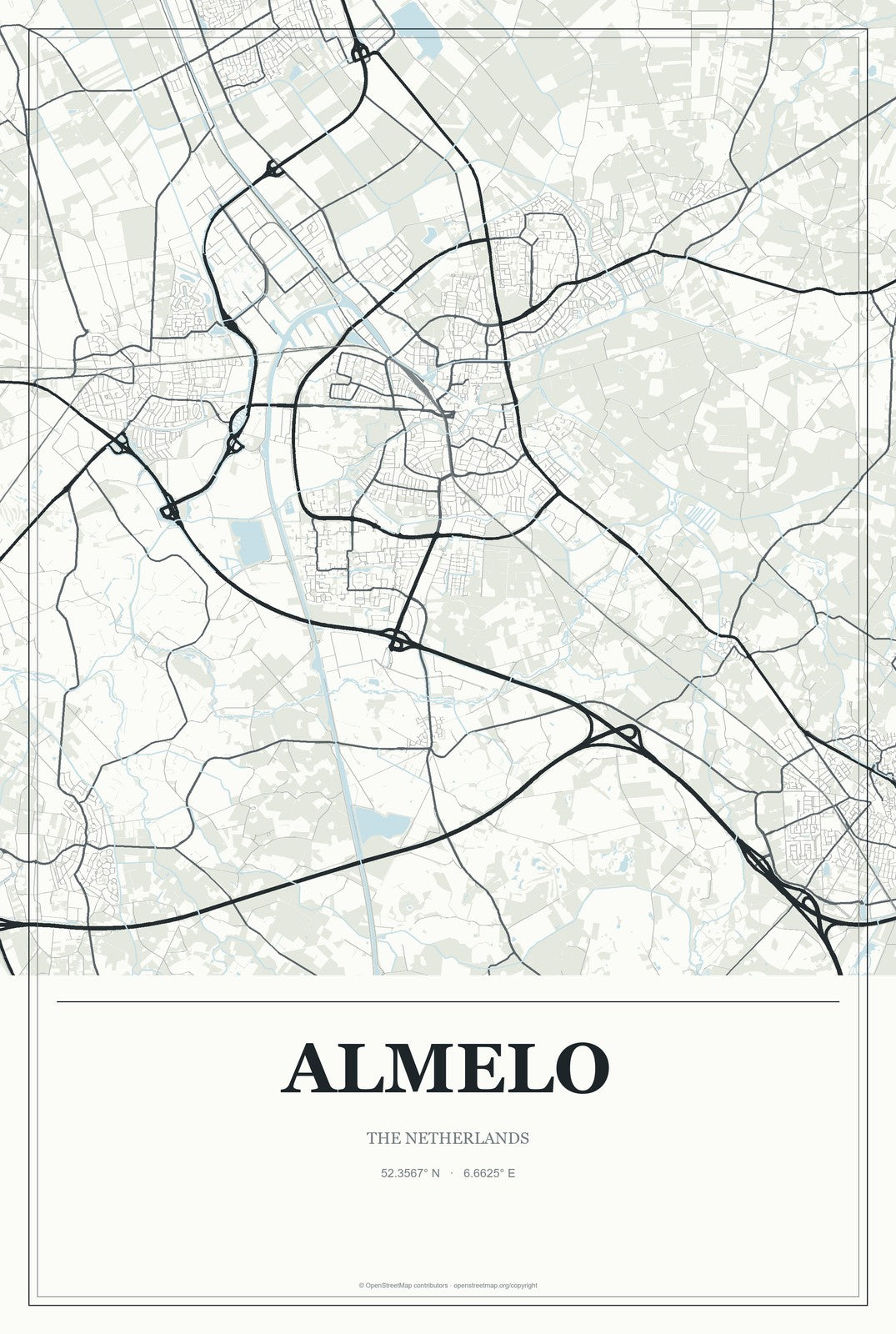 Almelo, The Netherlands City Map Aluminum Sign in Gallery Air style