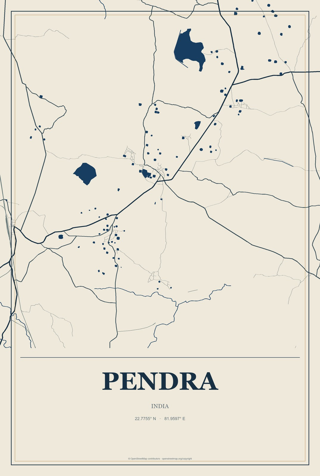 Pendra, India City Map Aluminum Sign in Coastal Cutout style