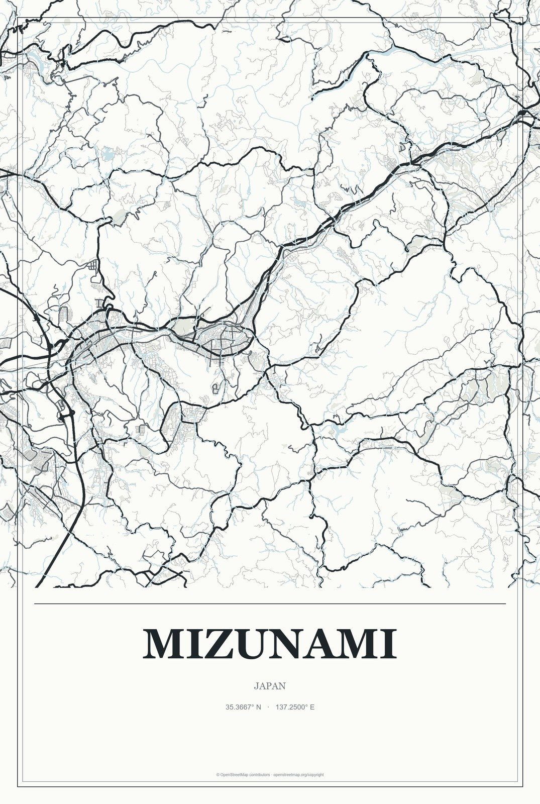 Mizunami, Japan City Map Aluminum Sign in Gallery Air style