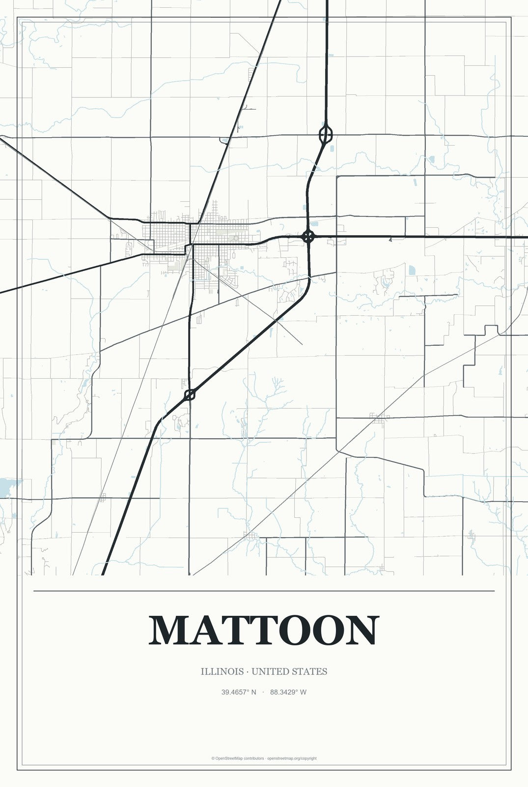 Mattoon, Illinois City Map Aluminum Sign in Gallery Air style