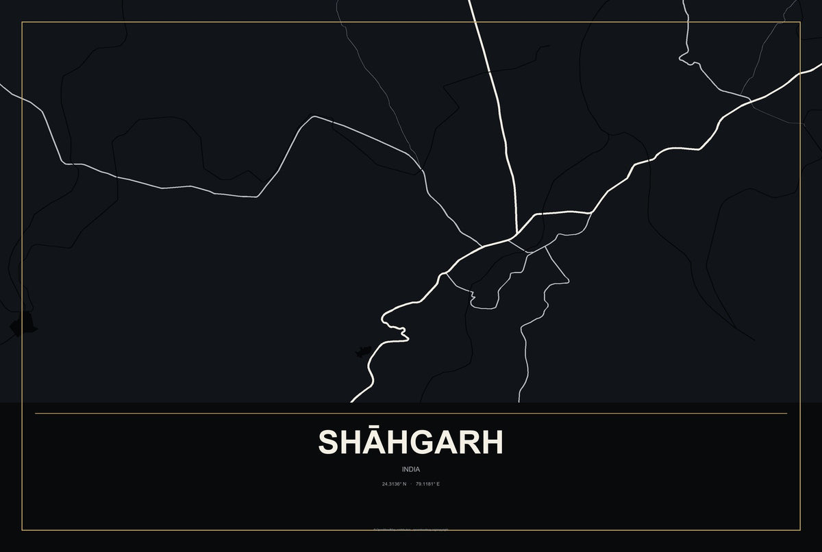 Shāhgarh, India City Map Aluminum Sign in Metropolitan Noir style