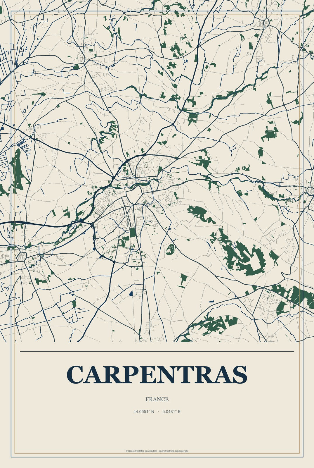 Carpentras, France City Map Aluminum Sign in Coastal Cutout style