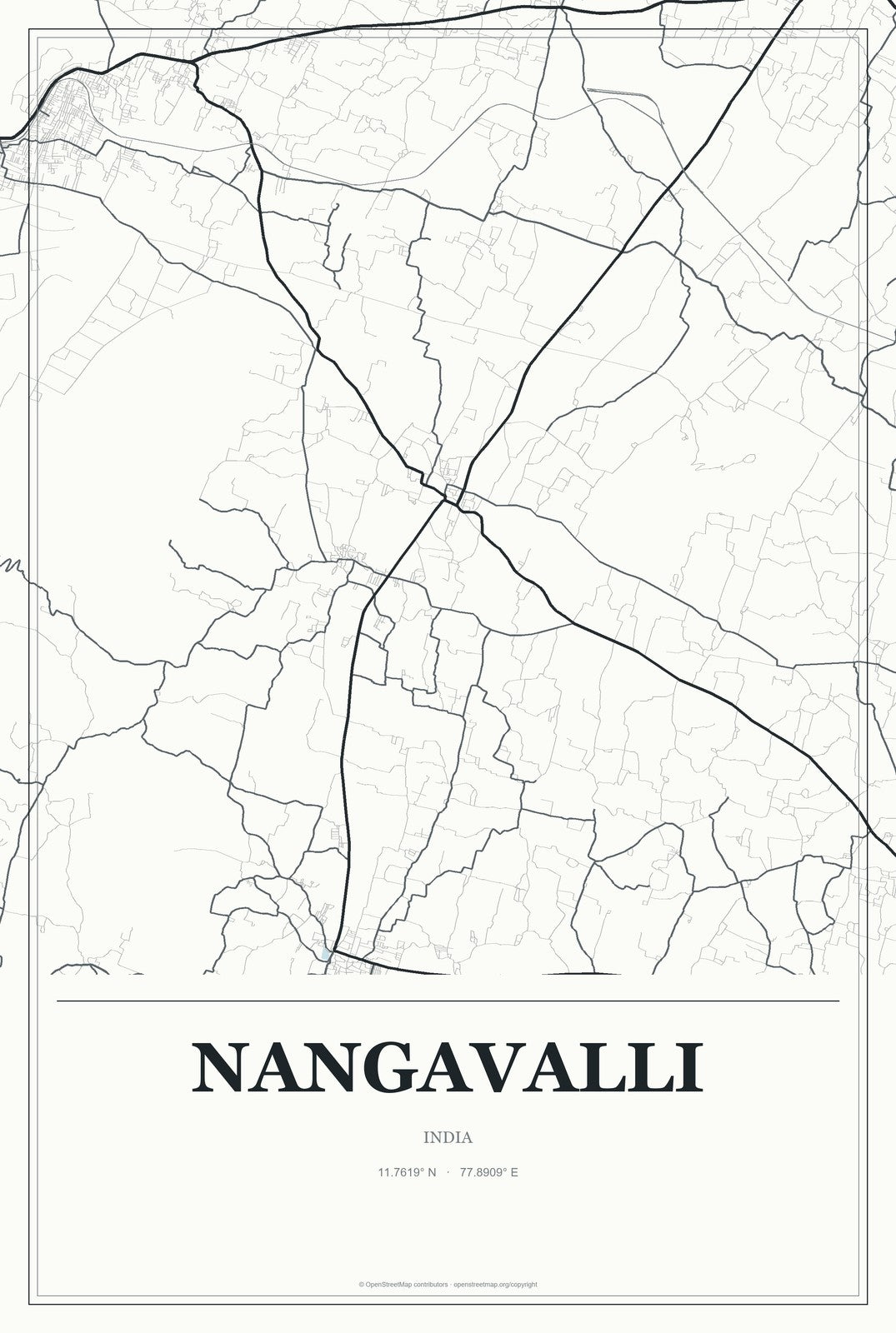 Nangavalli, India City Map Aluminum Sign in Gallery Air style