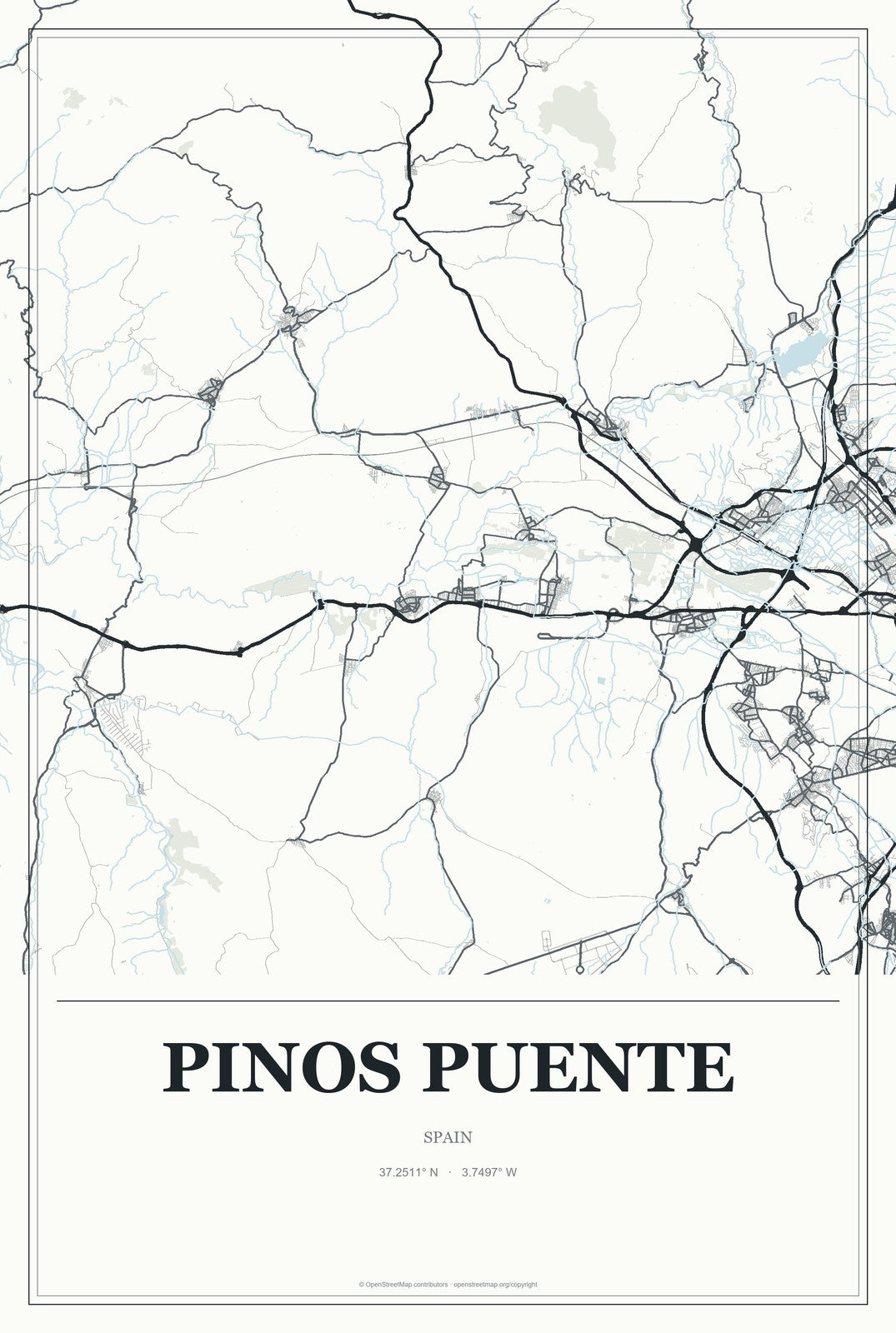 Pinos Puente, Spain City Map Aluminum Sign in Gallery Air style