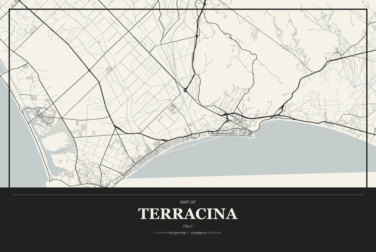 Terracina, Italy City Map Aluminum Sign in Museum Plaque style