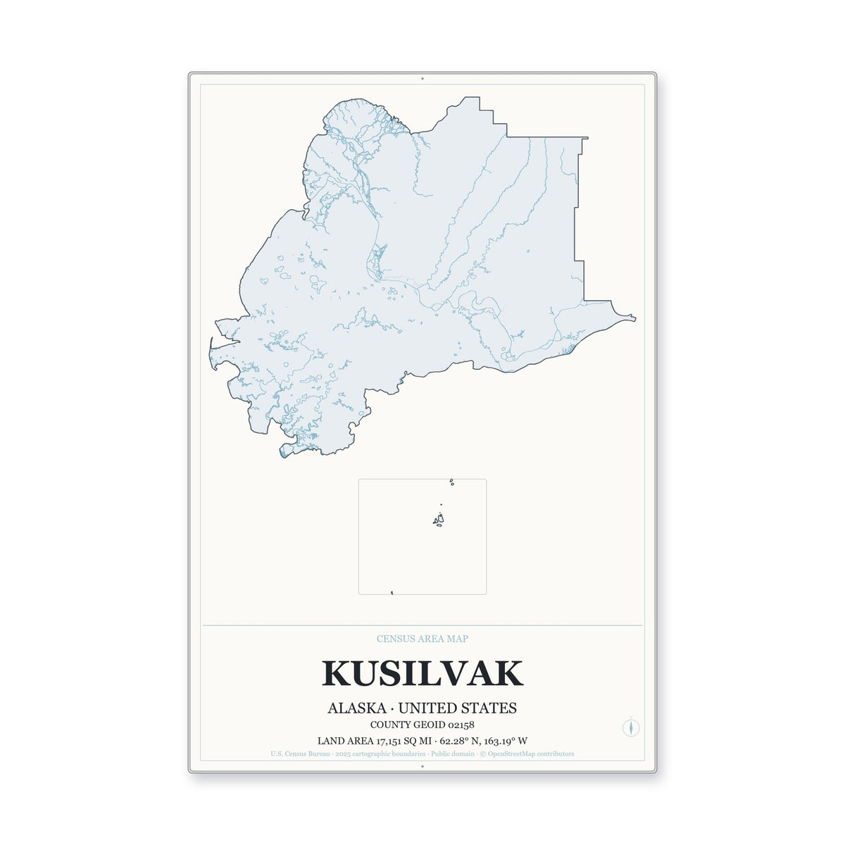 Kusilvak Census Area, Alaska Map Aluminum Sign in Gallery Air style