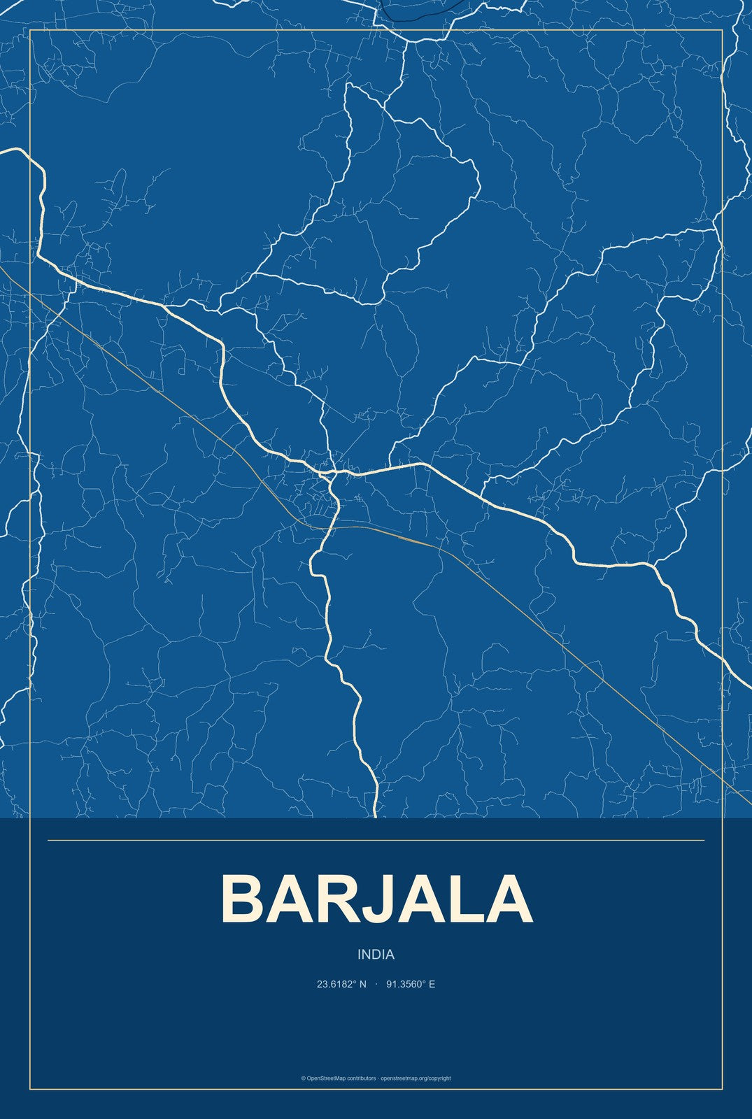 Barjala, India City Map Aluminum Sign in Harbor Cobalt style