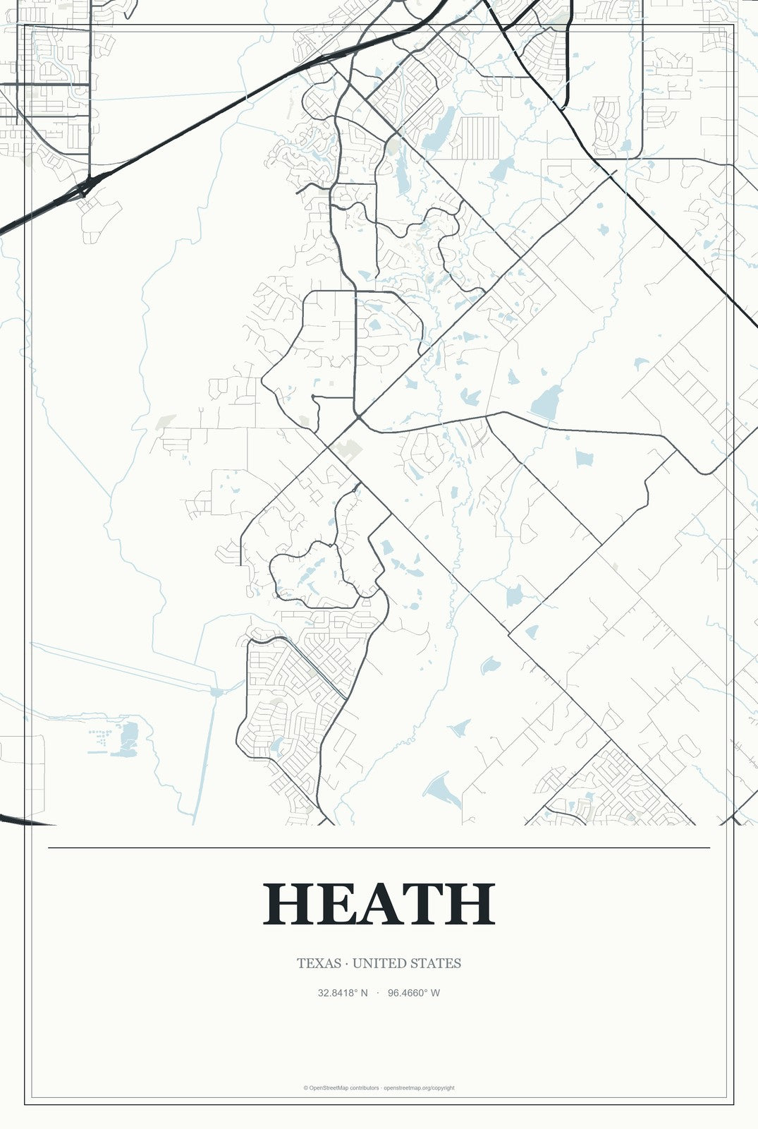 Heath, Texas City Map Aluminum Sign in Gallery Air style