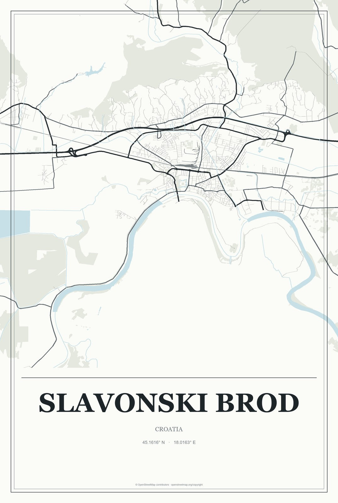 Slavonski Brod, Croatia City Map Aluminum Sign in Gallery Air style