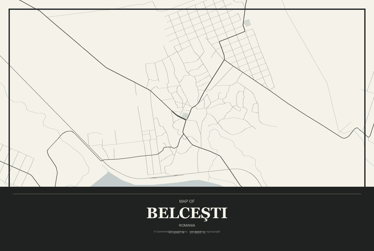 Belceşti, Romania City Map Aluminum Sign in Museum Plaque style