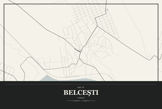 Belceşti, Romania City Map Aluminum Sign in Museum Plaque style