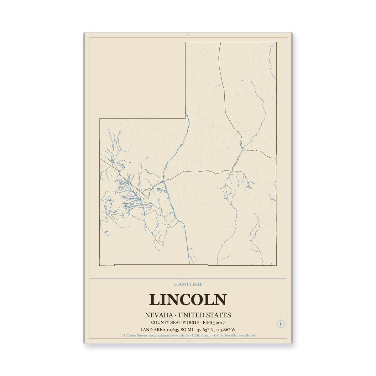 Lincoln County, Nevada Map Aluminum Sign in Heritage Nautical style