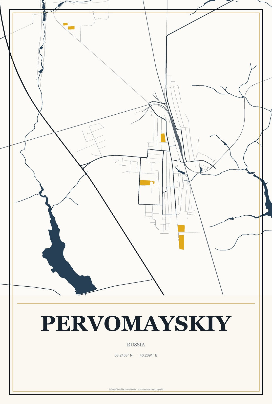 Pervomayskiy, Zabaykalskiy (Transbaikal) Kray, Russia City Map Aluminum Sign in Citrine Modern style