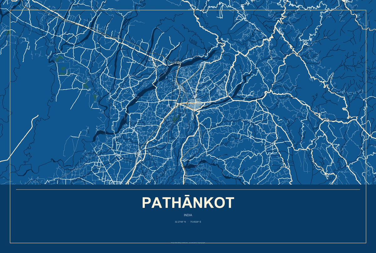 Pathānkot, India City Map Aluminum Sign in Harbor Cobalt style
