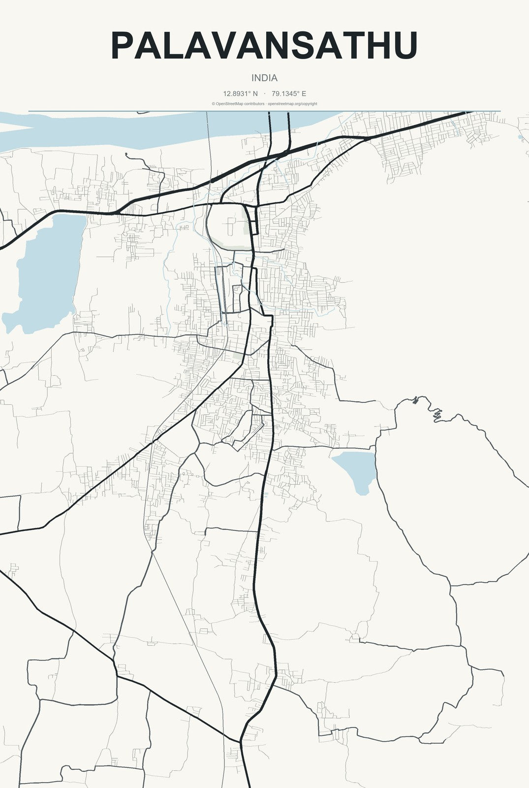 Palavansathu, India City Map Aluminum Sign in Headline Atlas style