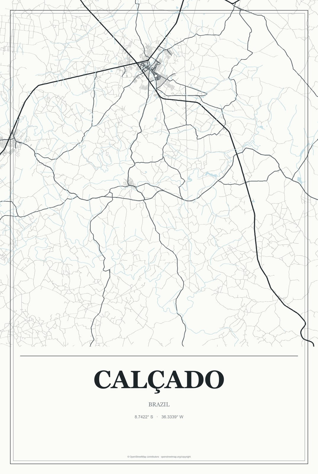 Calçado, Brazil City Map Aluminum Sign in Gallery Air style