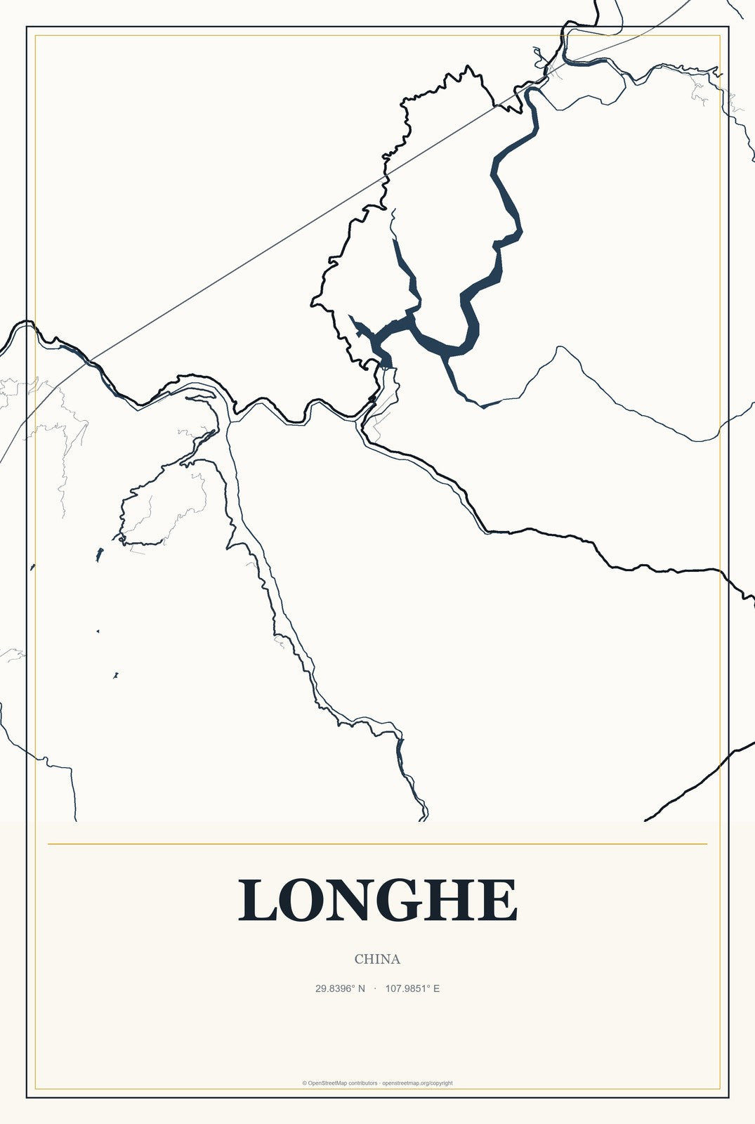 Longhe, China City Map Aluminum Sign in Citrine Modern style