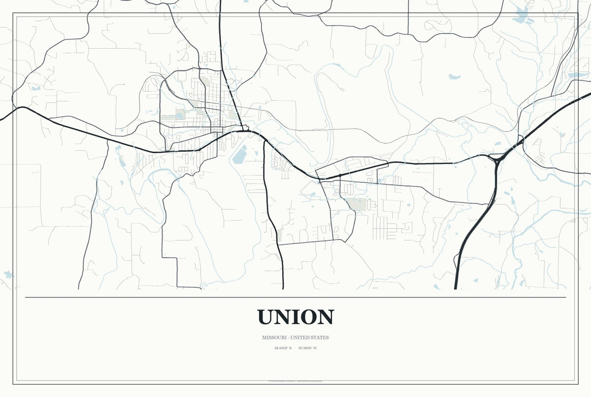 Union, Missouri City Map Aluminum Sign in Gallery Air style