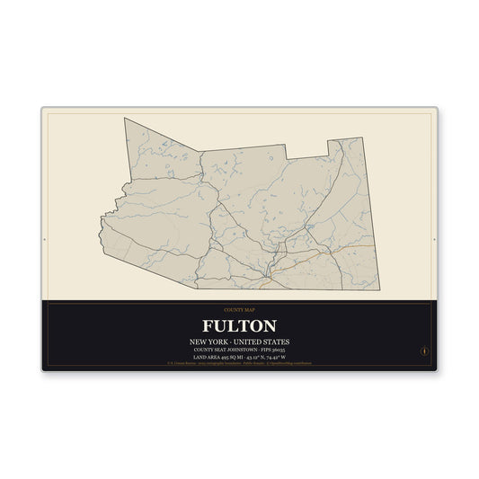 Fulton County, New York Map Aluminum Sign in Museum Plaque style