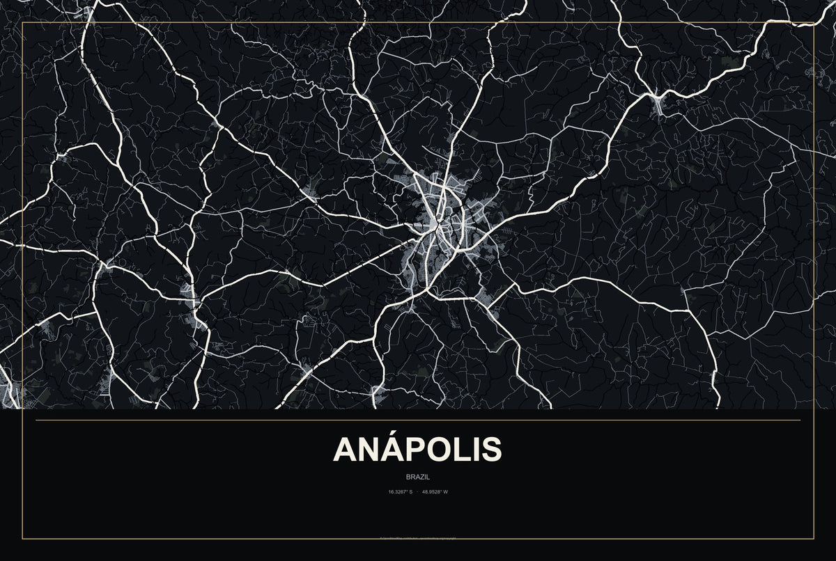 Anápolis, Brazil City Map Aluminum Sign in Metropolitan Noir style
