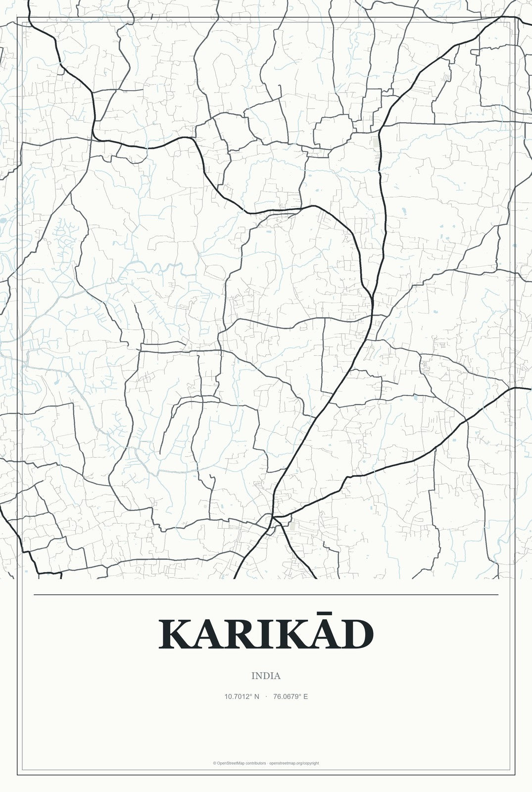 Karikād, India City Map Aluminum Sign in Gallery Air style