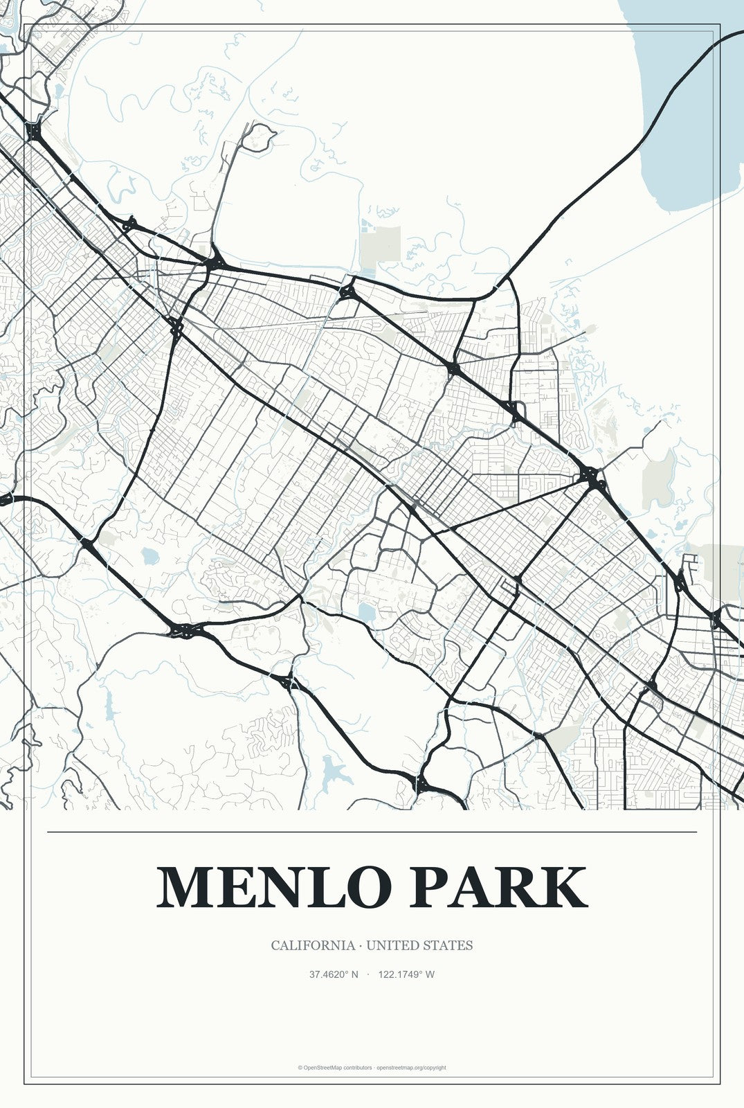Menlo Park, California City Map Aluminum Sign in Gallery Air style