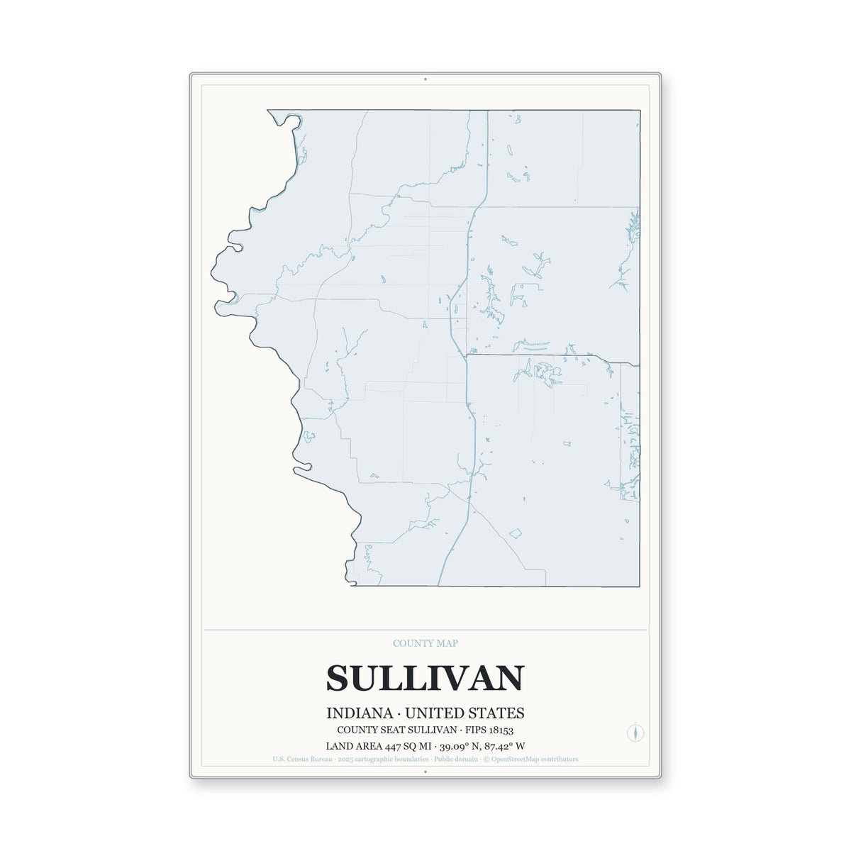 Sullivan County, Indiana Map Aluminum Sign in Gallery Air style