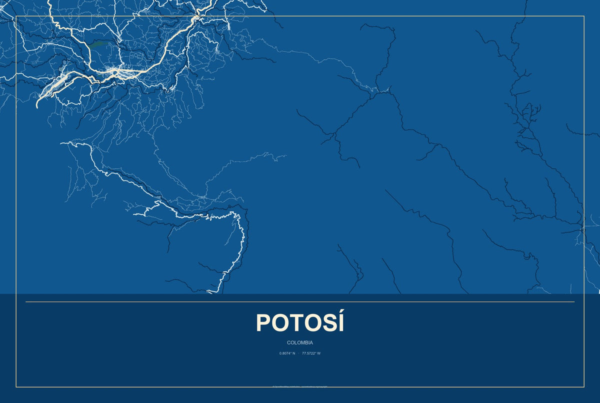 Potosí, Colombia City Map Aluminum Sign in Harbor Cobalt style